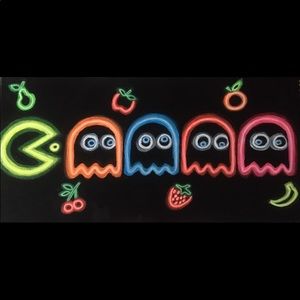 Pacman 10x20inch glow in the dark acrylic painting